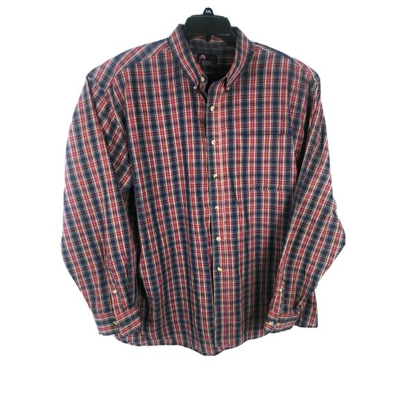 Trading Company Men's Long Sleeve XXL Red Blue Check Polyester Blend Casual A53 - Picture 1 of 5